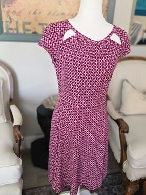 Michael Kors Pink Geometric Cutout Fit-and-Flare Midi Dress